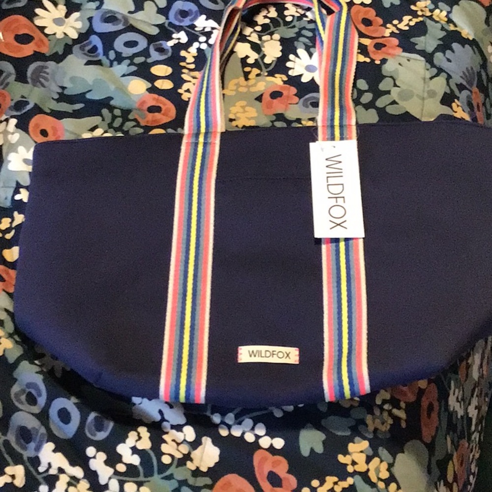 Wildfox Navy Tote Bag with Rainbow Straps
